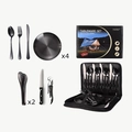 4-person stainless steel camping tableware set with plates, cutlery, and storage bag - Black 20-Piece Set Box