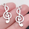 Silver treble clef metal charms for jewelry making, pack of two musical symbols - Treble Clef (10x25mm-0.8g)