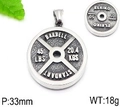 Detailed close-up of 33mm barbell plate pendant made of silver stainless steel - Single Pendant Style 19