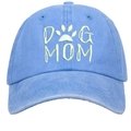 Washed light blue baseball cap featuring DOG MOM 3D embroidery and a paw print - Washed Light Blue DOG MOM Embroidery Baseball Cap