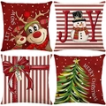 Set of 4 Christmas linen pillow covers with reindeer, snowman and festive patterns - TQYM60-36 Christmas Series D