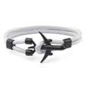 Black airplane charm bracelet with silver braided cord in a nautical anchor style - Grey (Dual Hole-16)