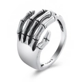 Vintage silver gothic skull hand ring in S925 sterling silver with adjustable open band - S925 Retro Skull Hand Style - Silver