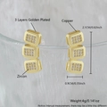 Orecchini a perno geometrici rettangolari dorati con zirconi e misure indicate - Triplo Quadrato / Oro