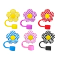 Set de 6 cubiertas de silicona para pajitas de 10 mm con diseño floral colorido - Juego de 6
