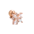 Rose gold flower helix stud earring with sparkling iridescent marquise-cut zircon stones - Cross Floral Style (EGD0953) / Rose Gold