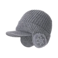 Berretto invernale in maglia grigia con paraorecchie e design con fiocco di neve - grigio scuro