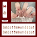 Uñas postizas rojas con lazos, lunares blancos, estrellas y pedrería set de 30 - Z1036 Lunares Estrella / Tipo de Pegamento