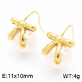Orecchini a fiocco dorati con perle bianche, gioielli minimalisti 11x10mm per donna - Stile Gancio per Orecchio Dorato (KE116140-KFC) / Oro