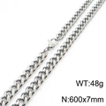Silver cuban chain necklace in 600x7mm size with lobster clasp and polished finish - 7mm Width x 600mm Length