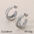Silver C-shaped stainless steel earrings with white rhinestones in size 22x8mm - Style F Silver (KE115336-KFC)
