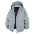 Men's light grey hooded windbreaker jacket with full zipper and elastic cuffs - M / Light Blue