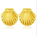 Chic golden seashell stud earrings in stainless steel with polished fan texture - Radial Textured Scallop