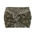 Olive green boho headband with white paisley print and center knot detail - Army Green Paisley