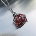 Creative necklace with red 20-sided D20 dice in silver metal mesh cage on chain - Silver Cage with Dark Red Dice