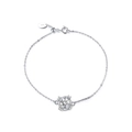 925 sterling silver bracelet featuring a central round stone with small diamonds - Platinum Plated Round Main Stone Halo Bracelet 0.8g