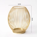 Golden iron hollow candle holder stand with geometric cage design, 16x18cm size - Medium (18x16cm) / Gold