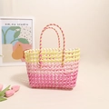 Bolso de mano tejido con degradado de colores y gran capacidad para playa de verano - Rosa Degradado