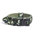 Tactical dog collar in green camouflage nylon with heavy duty metal buckle and D-ring - Green Camo