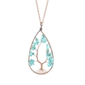 Macro detail of bronze wire-wrapped tree of life pendant with turquoise stones - Blue Turquoise + Chain