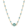Detailansicht der Evil Eye Halskette mit türkisen Perlen und goldener Edelstahlkette - SL385-Seeplaue Perlen