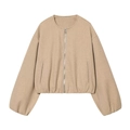 Giacca bomber corta da donna color cammello con maniche a lanterna e zip metallica - XS / Cachi