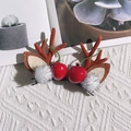 Christmas deer antler hair clips with red cherries and white pompom for holiday decor - Coffee Antlers With Red Berries Pair