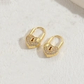 Luxurious heart lock earrings in 14K gold finish with pavé set zircon stones - Heart Lock 14K Gold