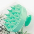 Detailed side view of a mint green silicone scalp massager brush with massage bristles - Smooth Green (19 Teeth)