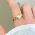 Two-tone heart ring set with gold and silver metallic double bands for women - Gold and Silver Two-tone Style (1973)