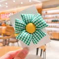 Chouchou à fleurs vichy vert pour filles avec tissu doux et bande élastique jaune - Vert Quadrillé