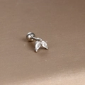 Silver stainless steel cartilage earring featuring marquise cut marquise zircon leaf design - Silver White Zirconia (Double Marquise Leaf)