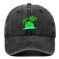 Dark grey washed cotton baseball cap featuring colorful palm tree embroidery - Black