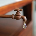 Creative faucet-shaped sandalwood hair pin with an iridescent crystal water drop pendant - Faucet Hair Stick (Zebrawood)