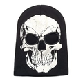 Detail of black knit beanie featuring white skull print and thick embroidered eye borders - M(54-60cm) / Black 1# (Realistic Skull)