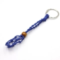 Portachiavi artigianale in corda intrecciata blu navy con perla in legno e anello argento - Blu scuro