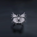Gothic spider and butterfly wing ring in silver metal with web textures and dark style - Spider Butterfly - Size 8