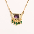 Hiphop gouden ketting met paarse rechthoekige edelsteen en groene druppelstenen - Goud