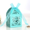 Laser-cut heart wedding favor box in tiffany blue with elegant ribbon bow decoration - Tiffany Blue