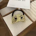 Punk style hair tie with gold hammered texture metal chain buckle and black elastic band - 3# Gold Wrinkle Twist