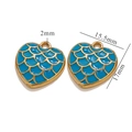 Blue enamel heart charm with golden scales pattern, sized 15.5mm x 17mm for DIY jewelry - Gold Blue Fish Scale Heart