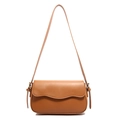 Brown leather shoulder bag with minimalist flap design and adjustable strap on white background - Brown