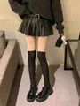 Faux over-the-knee tights with black lower and skin-tone upper paired with black mini skirt - One Size / 50g Thin 3-Section Over-the-Knee (Color Block)