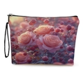 Blumige Kosmetiktasche mit Rosenmuster, Beeren-Print und praktischem schwarzem Griff - Ölgemälde Rose Beere Stil 4