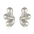 Macro detail of silver-finish water drop earrings featuring liquid metal geometric design - Style 4 Silver