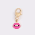 Detail of pink lip pendant with golden heart lobster clasp and enamel finish - Lips Shape
