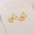Minimalist gold double heart stud earrings with hammered metal texture finish - Interlocked Hearts Earrings - Gold
