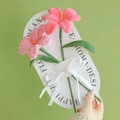 Handmade crochet pink lily flower bouquet with green leaves and ribbon decoration - Blooming Tulip (Light Pink + Dark Pink)