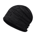 Berretto in maglia a scacchi grigio scuro con fodera in peluche per l'inverno - Nero
