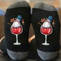 Christmas cotton socks featuring a snowman in a wine glass pattern and contrast heel - One Size / Stemware Snowman Grey Black